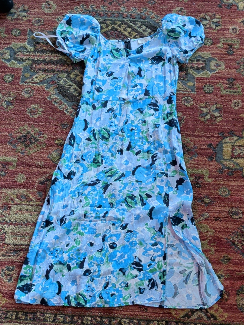 LOFT Blue and Black Floral Petite Dress